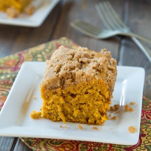 apple pumpkin coffee cake on a plate