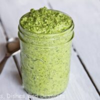 arugula walnut pesto in a jar