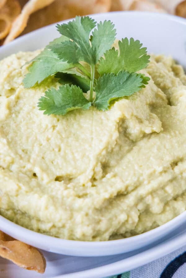 cropped close up avocado hummus