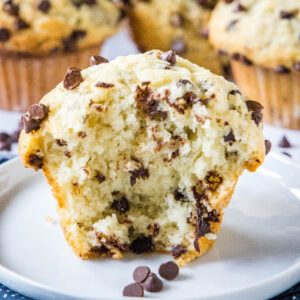 close up bakery muffin with chocolate chips
