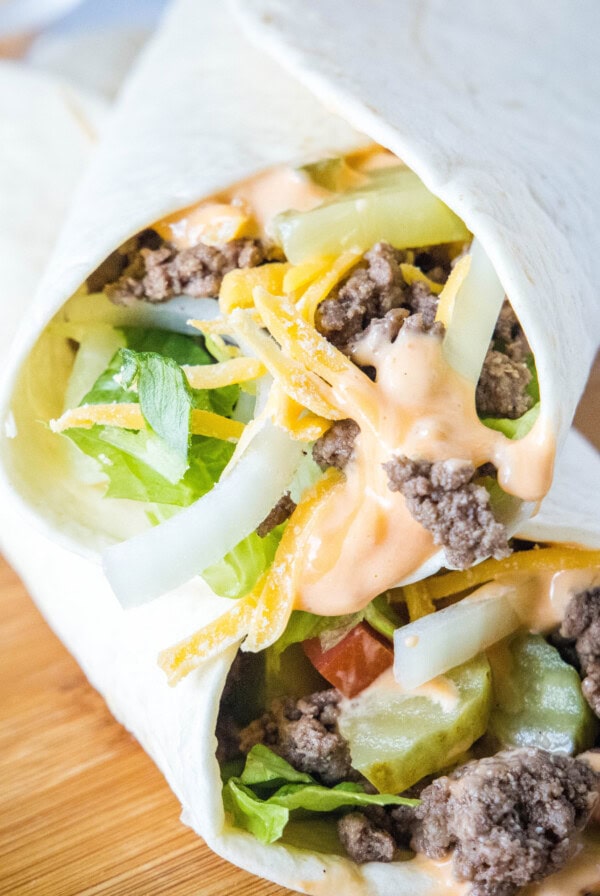 Two burger wraps on top of each other diagonally