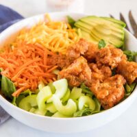 close up crispy buffalo chicken salad