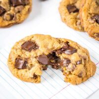 melted chocolate chunk on a chocolate chip cookie