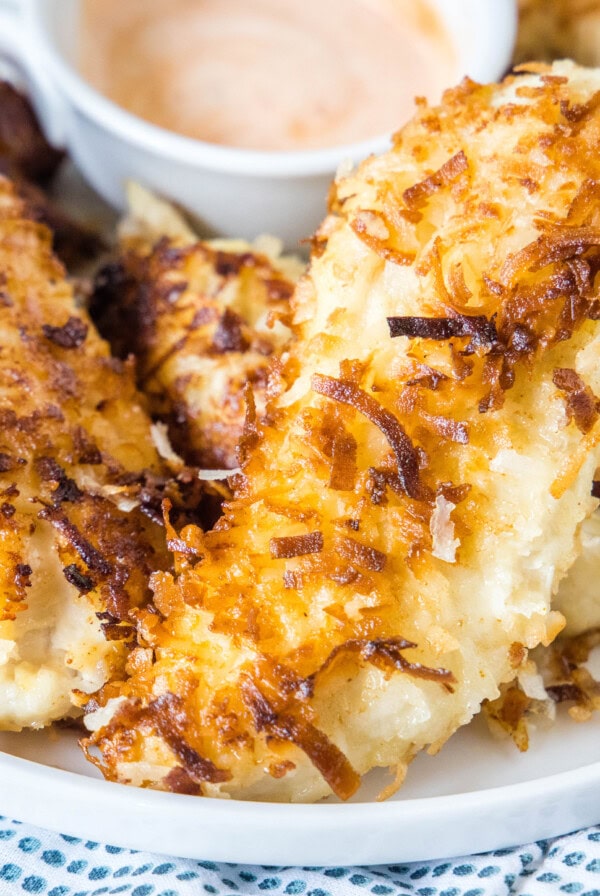 cropped close up of coconut chicken tenders