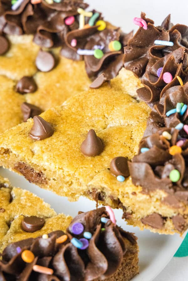 a slice of cookie cake on a spatula