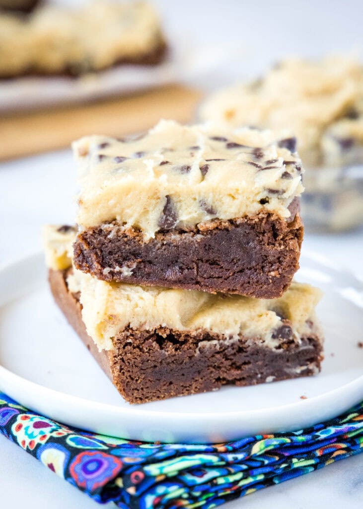 brownies stacked on a white plate