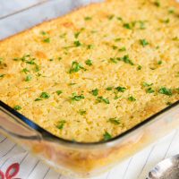 corn casserole in a pan