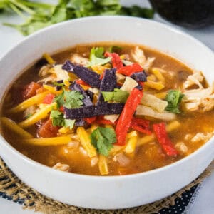 cropped close up tortilla soup in a bowl