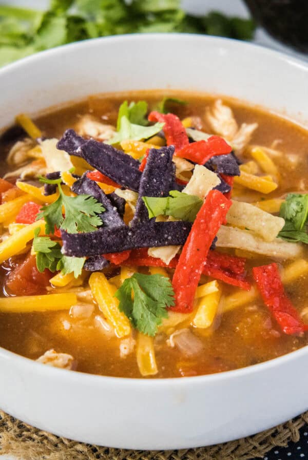 cropped close up tortilla soup in a bowl