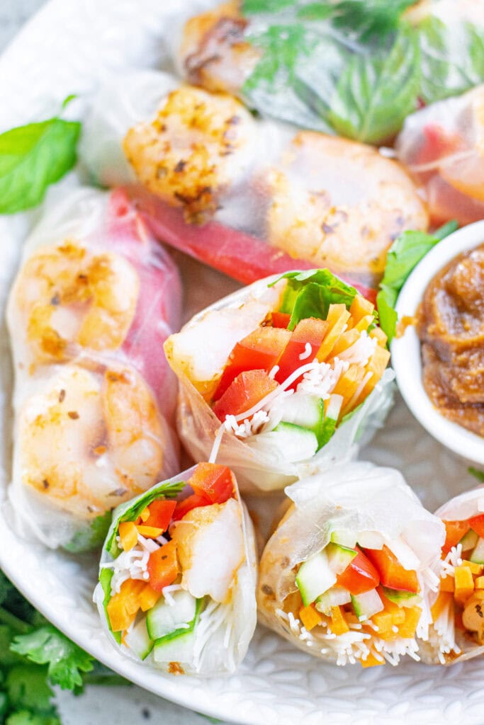 summer rolls cut in half to see the filling