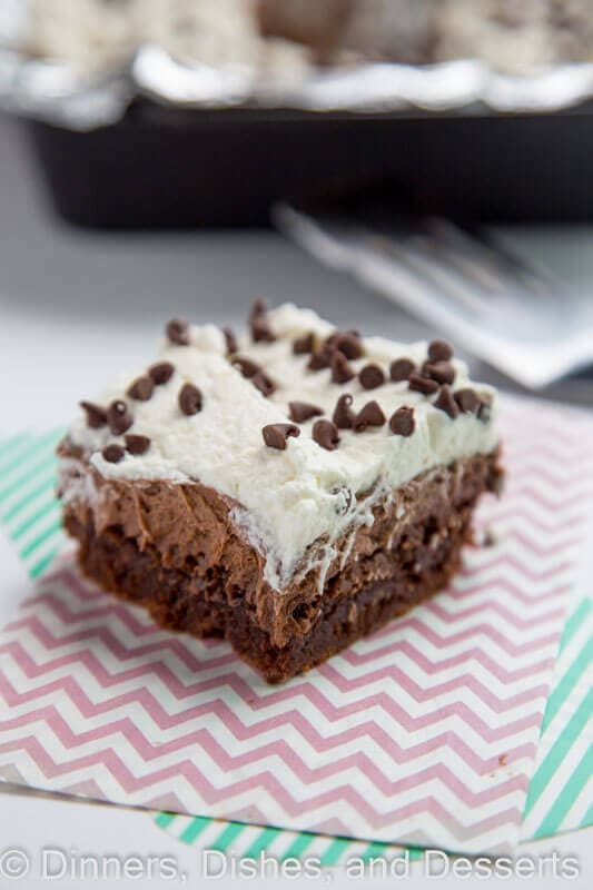 French silk brownie on a napkin
