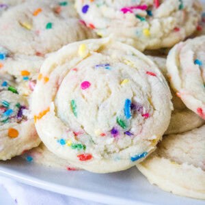 cropped close up funfetti cookies on a plate