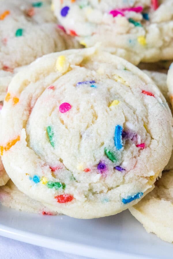 cropped close up funfetti cookies on a plate