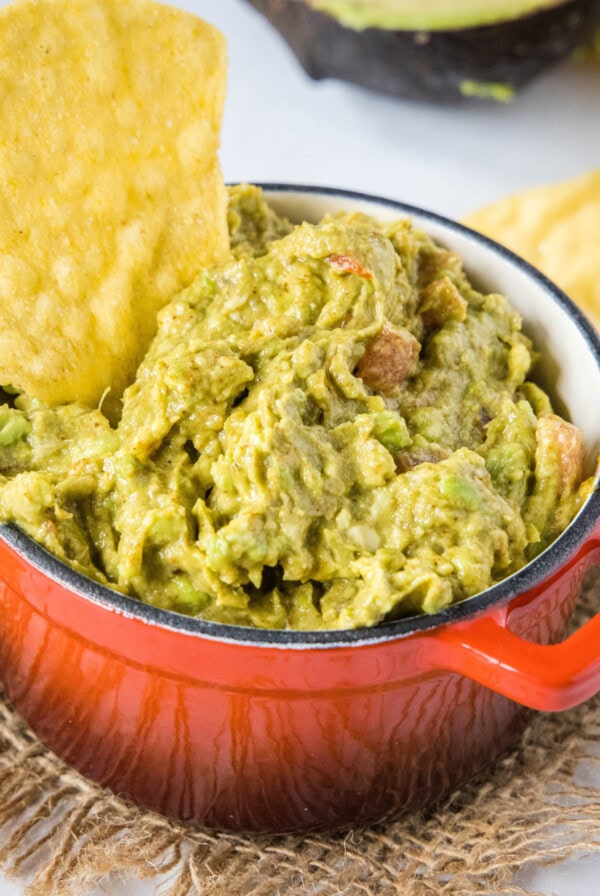 cropped close up bowl of guacamole
