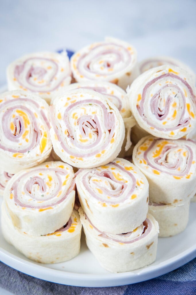 ham and cheese pinwheels on a plate