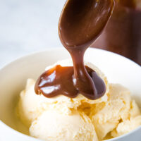 Hot Fudge Sauce - Smooth, velvety and rich chocolate sauce that is the perfect topping for ice cream sundaes! Just a few ingredients and under 15 minutes to make, so much better than store bought!