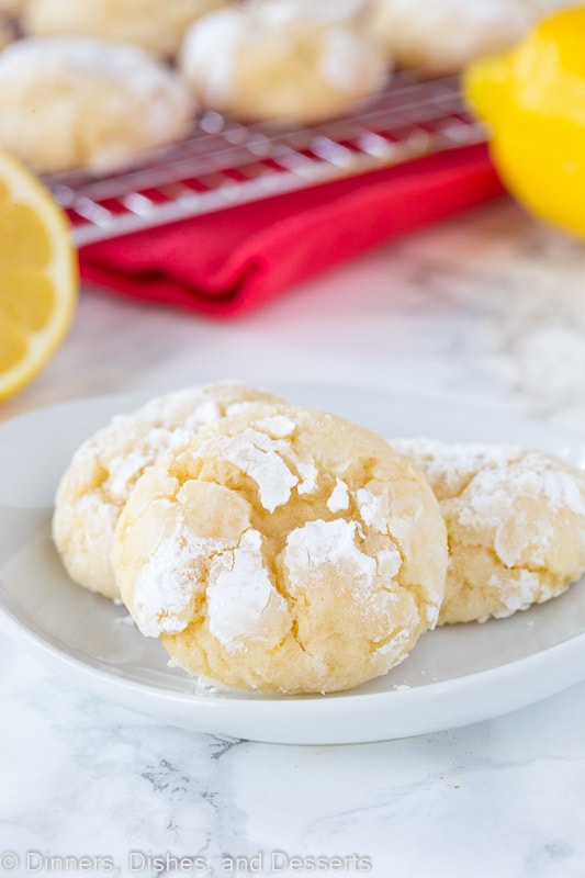 Lemon Crinkle Cookies -Made from scratch lemon cookies that are sweet and slightly tart. Super soft on the inside with slightly crispy edges. homemade lemon cookies