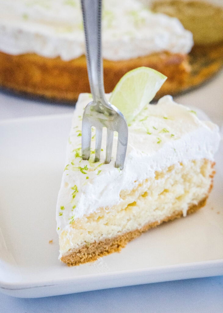 a fork in a piece of cake