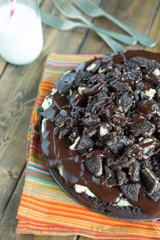 No Bake Peanut Butter Cheesecake from top with crushed oreos