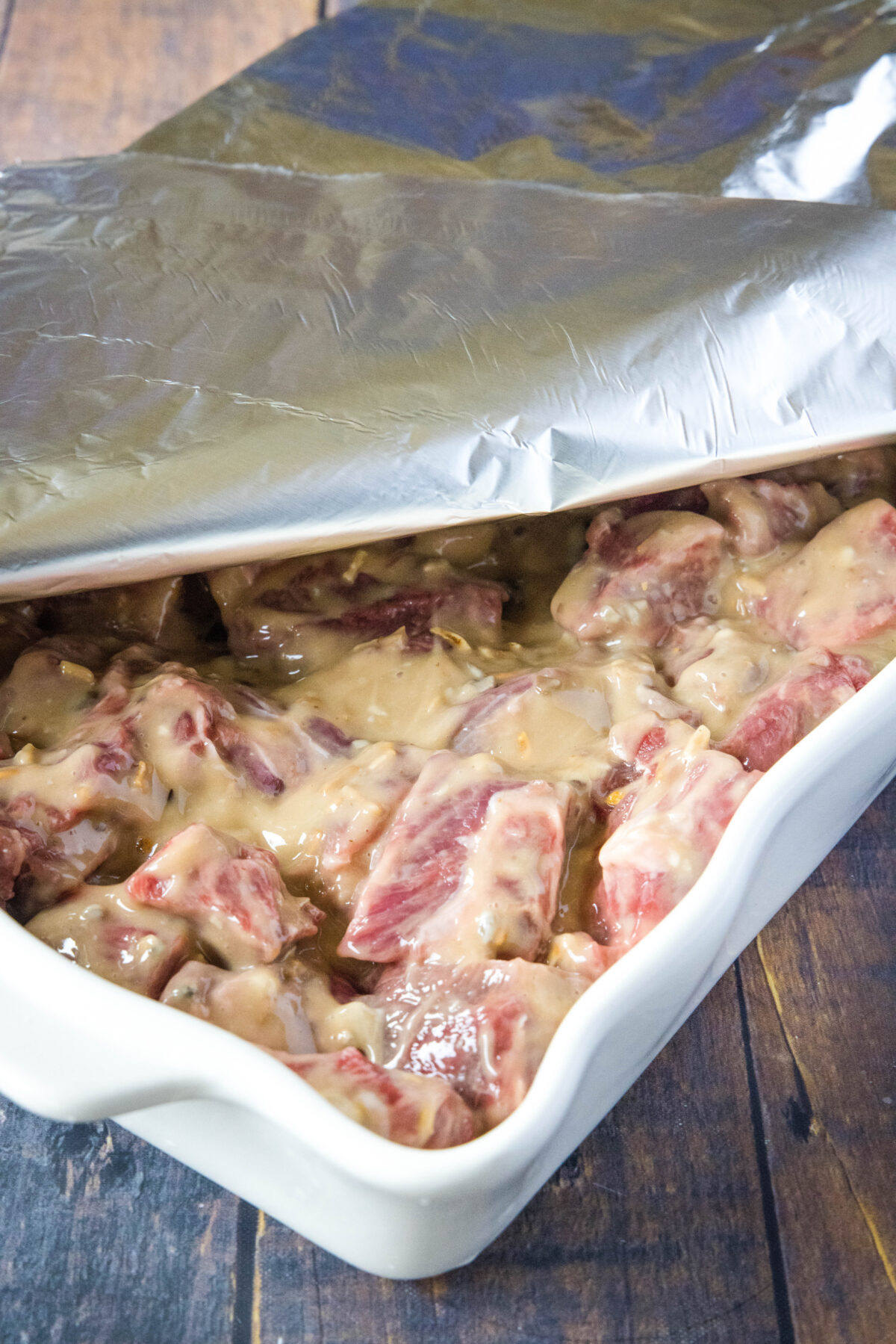 no peek beef tips ready for the oven