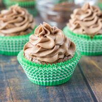 close up chocolate cupcake with nutella frosting