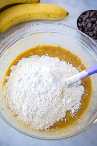 adding cry ingredients for banana bread