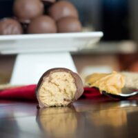 peanut butter chocolate balls on a table