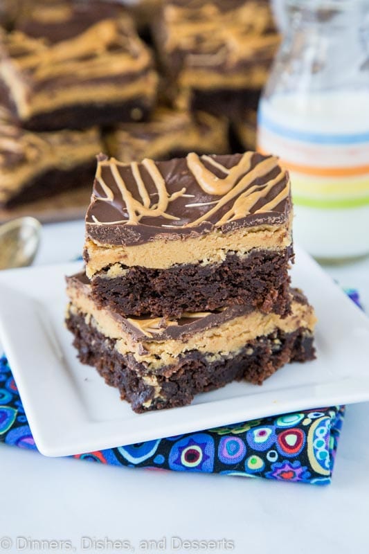 Fudgy brownies with a layer of peanut butter edible cookie dough on top!