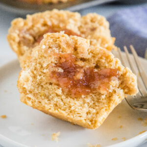 close up pg & j muffin cut in half