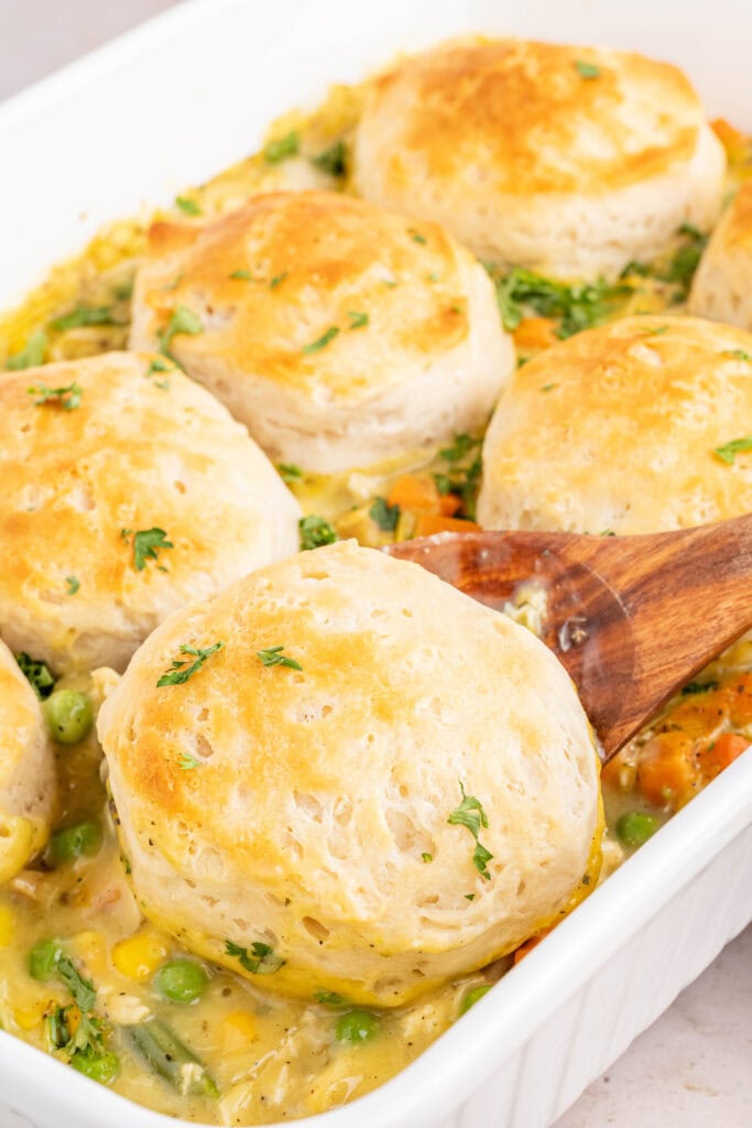 dish of chicken pot pie casserole