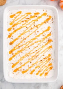 pumpkin delight with caramel and cookie crumbs over the top