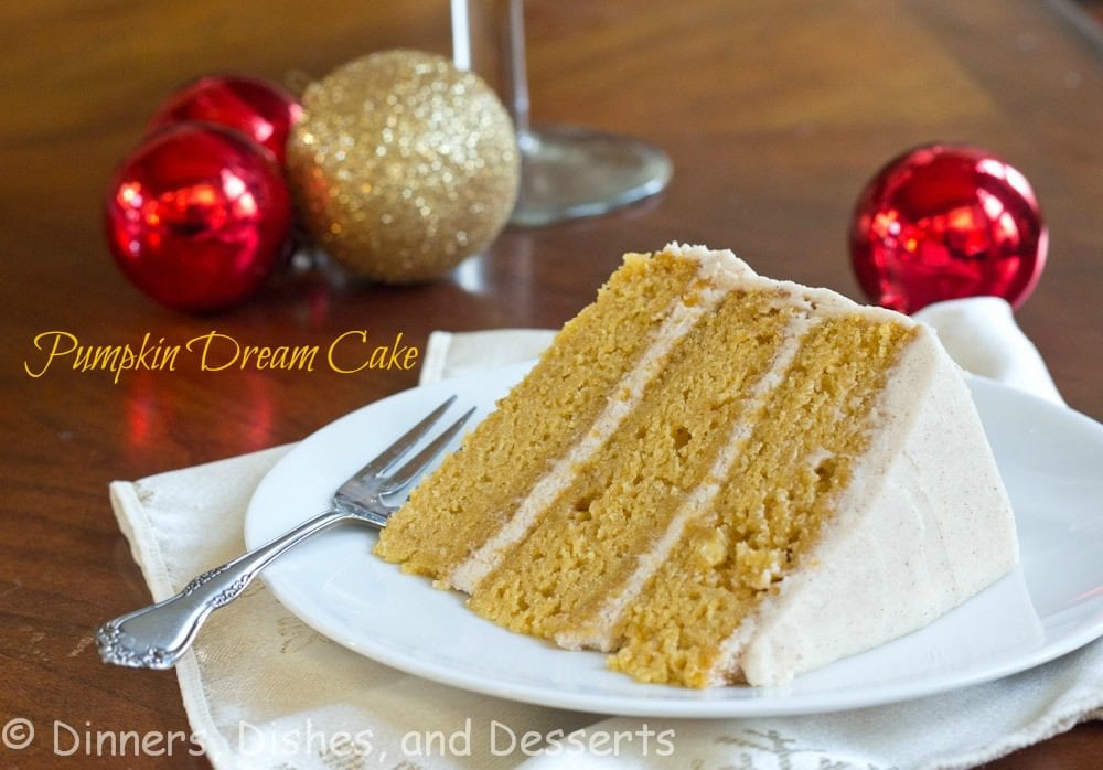 Pumpkin Dream Cake | @dinnersdishesdessert Three layer pumpkin cake with a Cinnamon Butter Cream Frosting. Gorgeous, and perfect for any Holiday table.