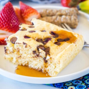 close up sheet pan pancake with syrup