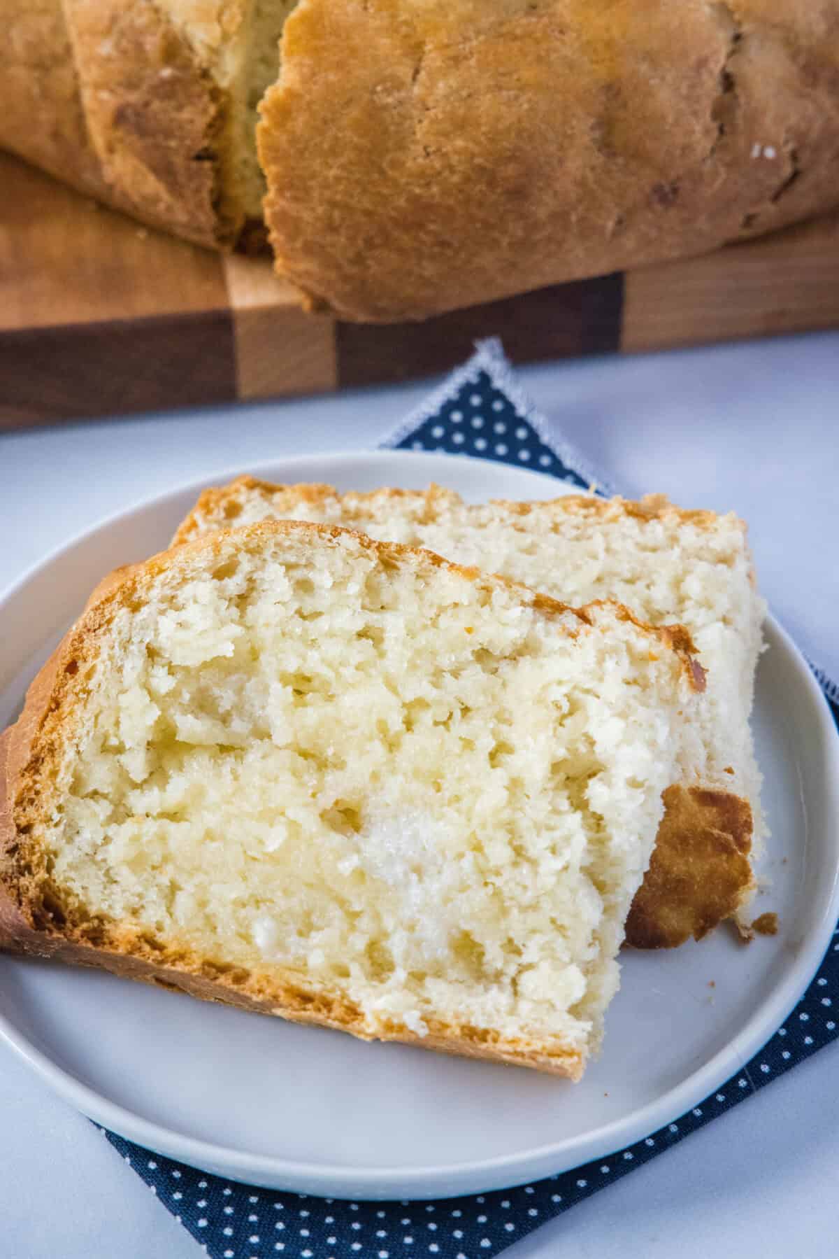 looking down on slices of bread with butter
