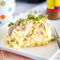 close up of crockpot breakfast casserole