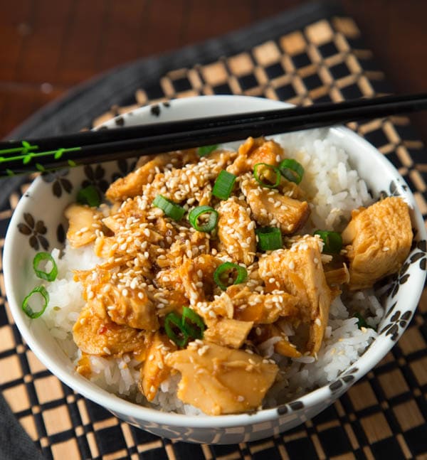 honey sesame chicken over rice