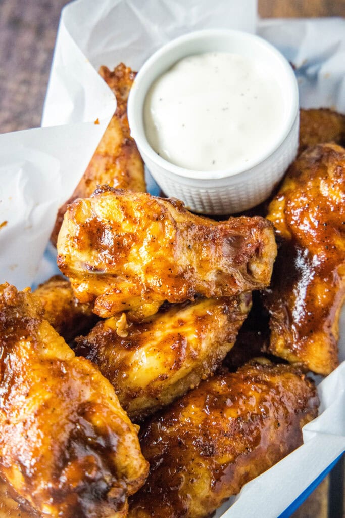 smoked chicken wings in a basket