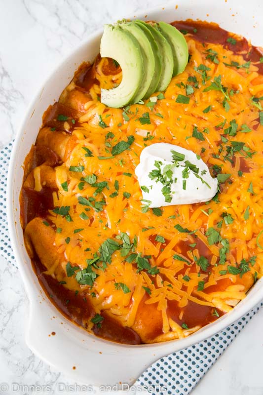 A tray of enchialdas, with Enchilada and Cream