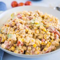 A bowl of corn salad