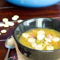 ham and split pea soup in a bowl