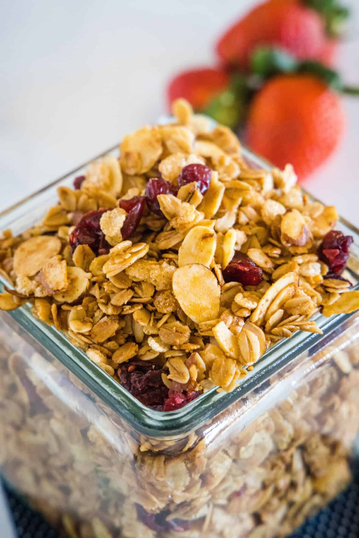 Vanilla Granola vanilla granola in a glass jar