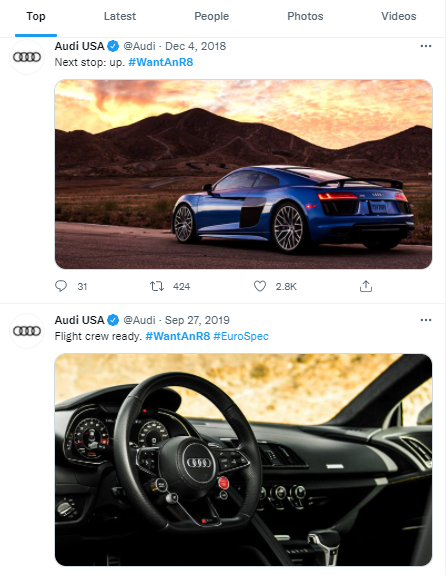 Audi’s Tweeter #WantanR8 Campaign -hashtags for eCommerce business