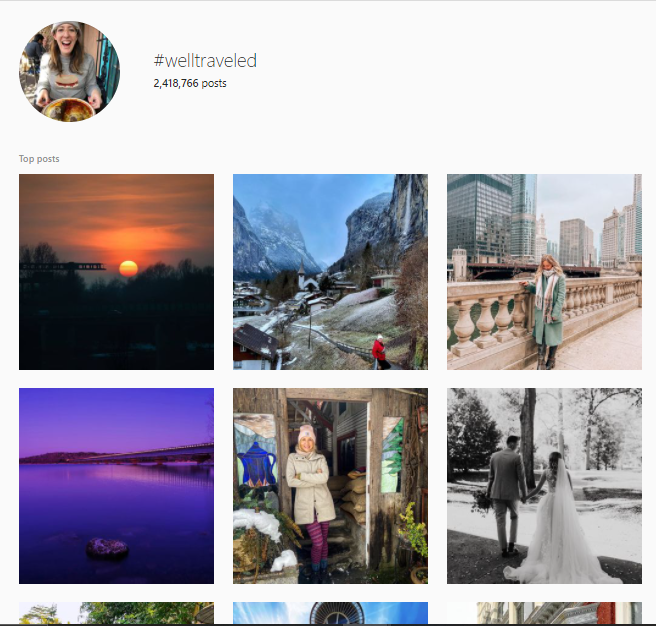 #welltraveled branded hashtag